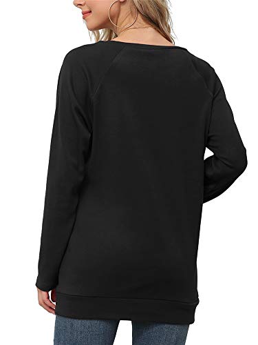 Yincro Women's Casual Long Sleeve Tunic Tops Fall Tshirt Blouses with Pockets (Botton-up Black, 3XL)