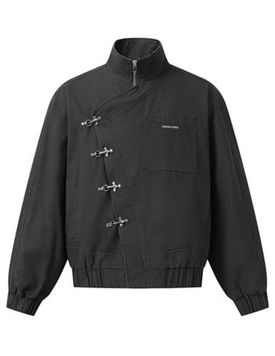 Aelfric Eden Mens Jackets Metal Button Boxy Jacket Vintage Casual Collared Streetwear Slant Placket Soft Warm Coats