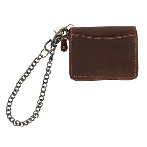 CTM Men's Bifold Zip Around Chain Wallet with Interior Zip, Brown2