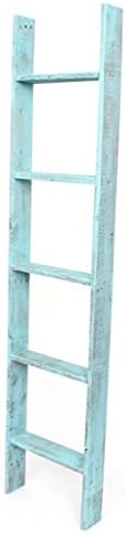 BarnwoodUSA Rustic Farmhouse Blanket Ladder – Our 5 ft Ladder can be Mounted Horizontally or Vertically and is Crafted from 100% Recycled and Reclaimed Wood | No Assembly Required | Turquoise