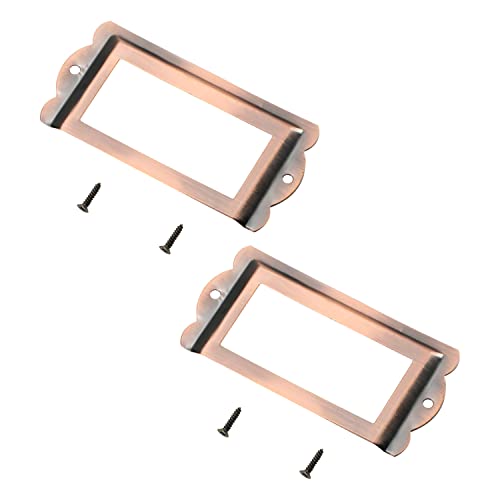 Aicosineg 15Pcs 3.35"X1.65"(Lxw) Metal Label Frame Tag Label Holders Hardware For Cabinet Card Furniture Library Office File Drawer Box Case Red Copper Tone #TOP19