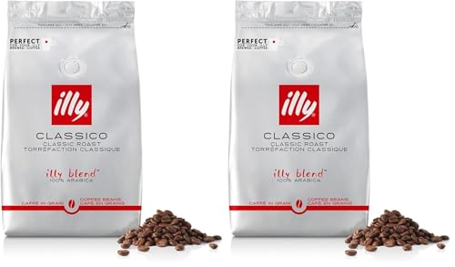 illy, Café en Grano CLASSICO, 100% Arábica con Notas de Azahar y Jazmín, Sabor Suave y Sabor Final Dulce, 1 Lata de 500g (Paquete de 2)