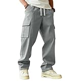 SOOUICKER Cargo Jogginghose Herren Baggy Cargohose Weit Chino Hose Jogging Cargo Hosen mit Kordelzug Freizeithose mit Seitentaschen Sporthose Outdoor