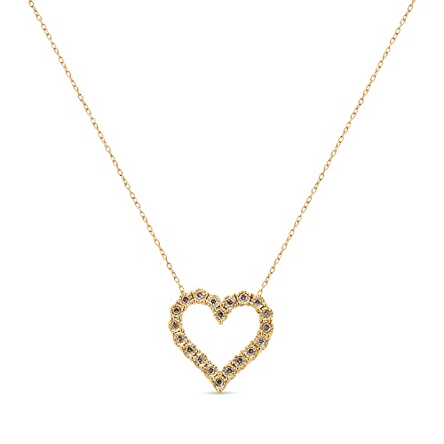 Haus of Brilliance 10K Yellow Gold over .925 Sterling Silver 1/2 Cttw Diamond Open Heart Miracle Plate Pendant Necklace (K-L Color, I1-I2 Clarity) - 18"