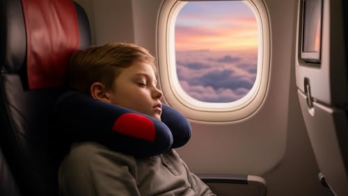 Image of Soft and Comfortable Cartoon Designed U-Shaped Kids Travel Neck Pillow for Airplane Car Flight Head Neck Support for Boys and Girls (Pack of 1, Navy Blue)