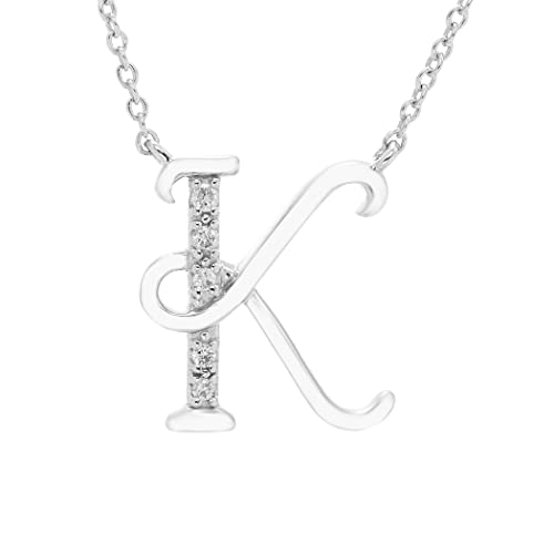 Boston Bay Diamonds Diamond Initial Necklace in .925 Sterling Silver, with Adjustable 18”-20” chain (G-H Color, I2-I3 Clarity) - Choice of Letter