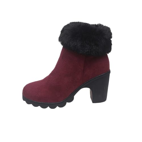 Genérico Botines Invierno Mujer Tacón Bajo Brida Trasera Cremallera Piel Cálida Confort, vino., 40 EU