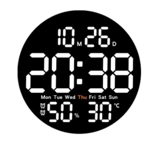 BEIBEINOYA LED壁掛け時計 温度計湿度計 自動感応夜光 ルミナスデジタル 静音リモコン付き 壁掛け時計 省エネ 照明 多機能 寝室/リビングルーム/浴室用 (E,25.5*3cm)