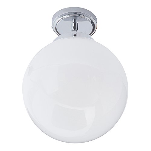 LITECRAFT Preston Ceiling Light Bathroom Semi Flush with White Globe Shade - Polished Chrome (1 Light)