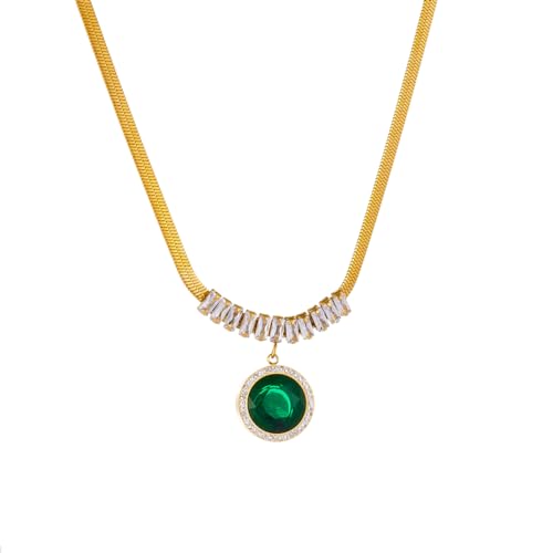 Collier en acier 316L avec zircon vert, bijou anti-ternissement