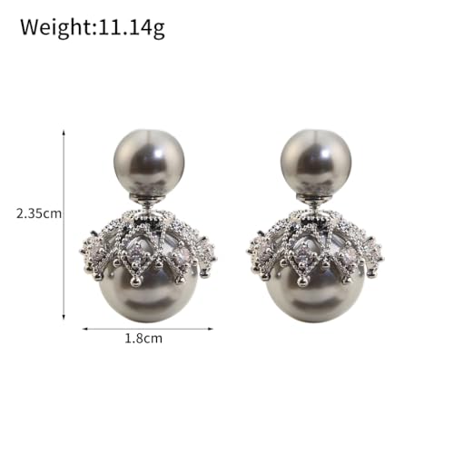 14K Gold Rhinestone Big Pearl Front Back Stud Earrings for Women,Dainty Double Side Geometry Beads Earrings,Grace Wedding Anniversary Jewelry Gifts2