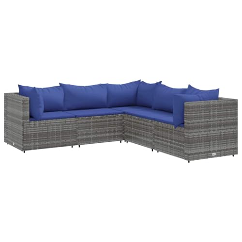 vidaXL Garten Lounge Set 5-TLG., Gartenmöbel Set mit Kissen, Sitzgruppe für Garten Terrasse, Modular Sofa Garnitur Loungemöbel, Grau Poly Rattan