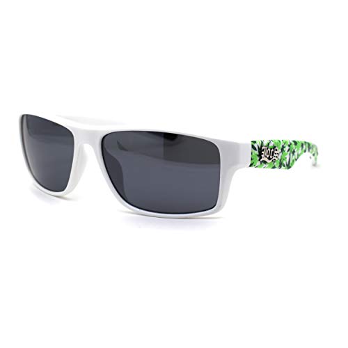 Image of Locs Marijuana Pot Leaf Print Rectangle Sport Horn Rim Sunglasses