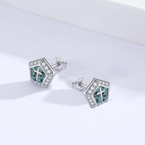 Cross/Viking Stud Earrings for Men Women 925 Sterling Silver Turquoise Earrings Religious Jewelry Valentines Birthday Gifts Halloween Christmas4