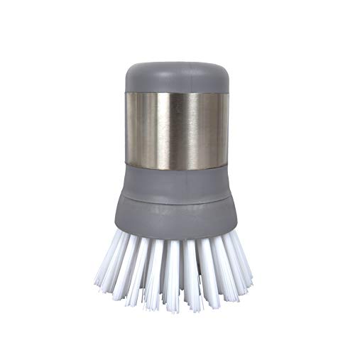 Sophisti-Clean Stainless Steel Mini Scrub Brush, Ergonomic Palm Scrubber with Stainless Steel Handle, Pack of 1, Gray, 1436A6-AMZ
