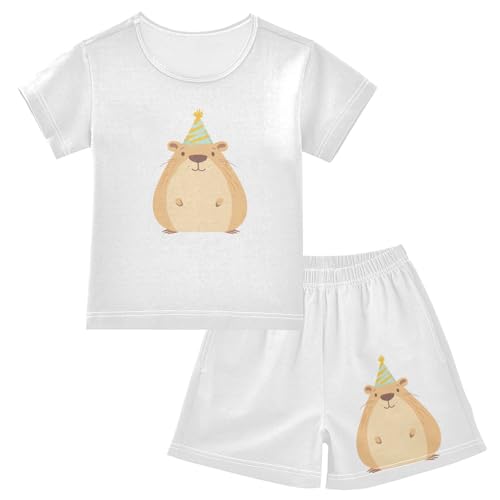 Party Hamster Cone Beige Pajama Set Short Sleeve Pajamas Shorts Sets Cotton PJS 2 Piece Clothes Set 5Y