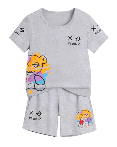 Image of Cakaner Tween Boys Summer Clothes 2 Piece Short Sleeve Graphic T-Shirt and Shorts Casual Outfit Set Size 7-14
