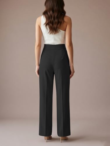 Image of GRECIILOOKS Korean Style Trousers | High Waist Wide Leg Formal Pants | Ankle Length Stretchable Office Wear | Button Closure Straight Fit | Regular Fit Pants for Women