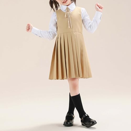 Uniform Dress Girls School Uniform Jumper: Stretch Pleated Hem Durable Kids Knee Length Sleeveless Dress 5-16Y4