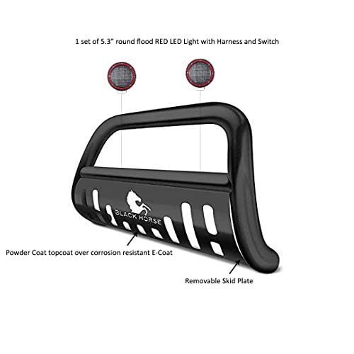 Image of Black Horse Bull Bar Incl. pair of 5.3 inchDia.LED Lights w / Red Trim Rings Skid Plate Matte Black Compatible with 2016-2023 Jeep Renegade-BBJPREA-SP-PLFR