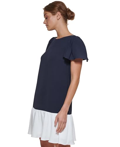 Image of DKNY Women's Flowy Short Sleeve Ruffle Hem Dress