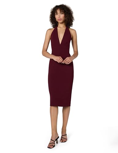 Image of Dress The Population Womens Vanessa Deep Plunge Neckline Halter Bodycon Midi Dress