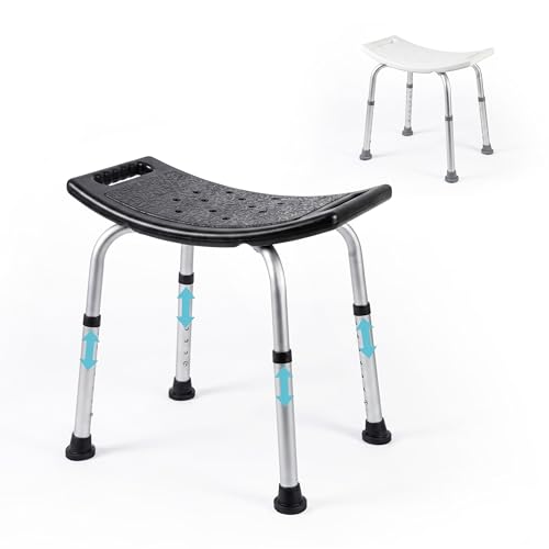 Mobiclinic®, Taburete de Baño, Conteras Antideslizantes, Regulable en 7 Alturas, Asiento en U, Agujeros Drenaje, hasta 100 Kg, Ligero, Fácil Montaje, Aluminio, San Fermín