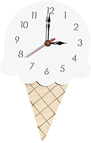Inzopo Orologio da parete a forma di gelato, bianco, decorazione per la camera dei bambini, al quarzo, 18 x 28 cm