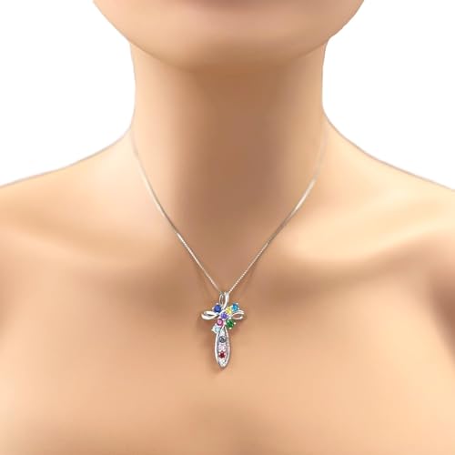 Central Diamond Center Family Cross Birthstone Mothers Necklace w/ 1 to 11 Simulated Birthstones in Solid 925 Sterling Silver3