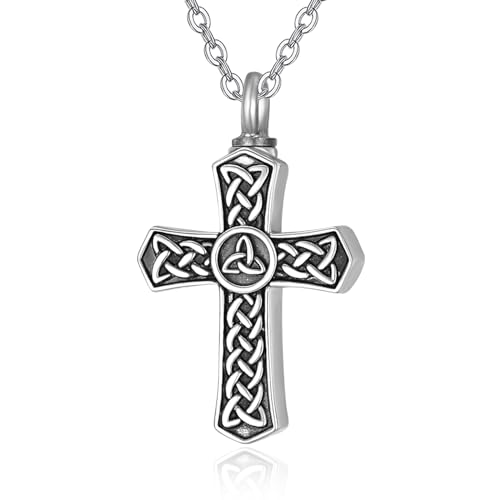 TANGPOET Cross Ashes Necklace 925 Sterling Silver Black Urn Necklace, Cremation Jewelry for Ashes Pendant, Gifts for Men Women