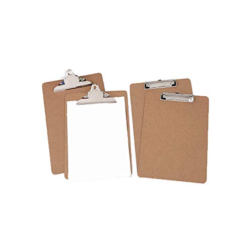 5 Pcs A5 Clipboard Wooden Hardboard with Chrome Clip and Mental Hanging Hooks Memo File Clip Board Menu Board Document Holders for Office Warehouse Home School