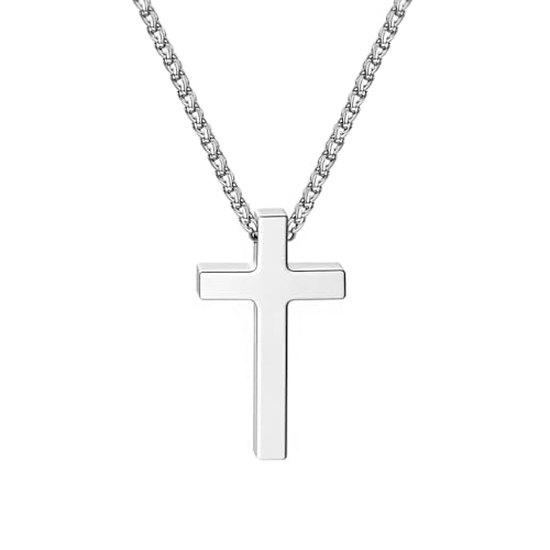 Cross Necklace for Men,Stainless Steel Pendant,Christian Cross Pendant with 18-20 Inches Chain,Mens Necklace Jewelry Gifts For Dad,Friends,Brother
