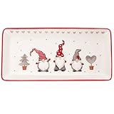 Plato de Cerámica Navideño Rectangular - Porcelana Con Patrón de Enano para Postre, Carne, Ensalada, Desayuno, Fruta, Aperitivos, Pasteles y Postres - Vajilla para Servir