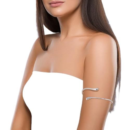 CABODYALS Brazalete de Plata para la Parte Superior Del Brazo, Brazaletes de Verano, Estilo Vintage, Elegantes, Brillantes, Ajustables, Estilo Punk, con Bobina Abierta, de Metal, para Mujer, para Fies