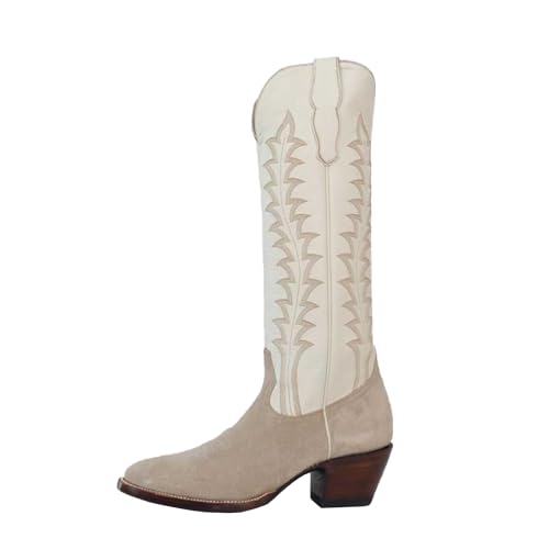 Women's Cowboy Boots Knee High Cowgirl Boots with Classic Embroidered Pointed Toe Chunky Heel Pull On Fashion Retro Tall Boot