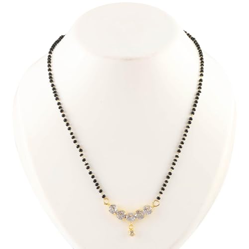 JewarHaat Indian Gold Plated Mangalsutra Ad Cz 6 Stones Black Crystal Chain Pendant Fashion Jewelry for Women (Style-1) by Generic - Used condition - Image 5