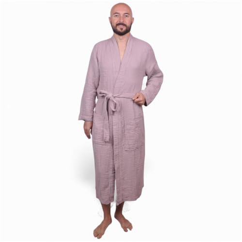 Image of Muslin Bathrobe - Cotton Gauze Robe for Women and Men - Lightweight Breathable Summer Kimono - Boho Spa /Maternity Robe
