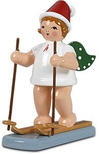 Ange de Noël en bois miniature d'exception sculpté avec couronne