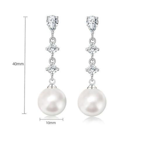10mm White Pearl Drop Earrings for Women Bridal Wedding Jewelry - 14K Silver Plated Cubic Zirconia Studs, Hypoallergenic Bridesmaid Gifts 5