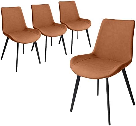 HIPIHOM Dining Chairs Set of 4,Modern Kitchen Dining Room Chairs,Upholstered Dining Accent Side Chairs in Faux Leather Cushion Seat and Sturdy Metal Legs,Brown