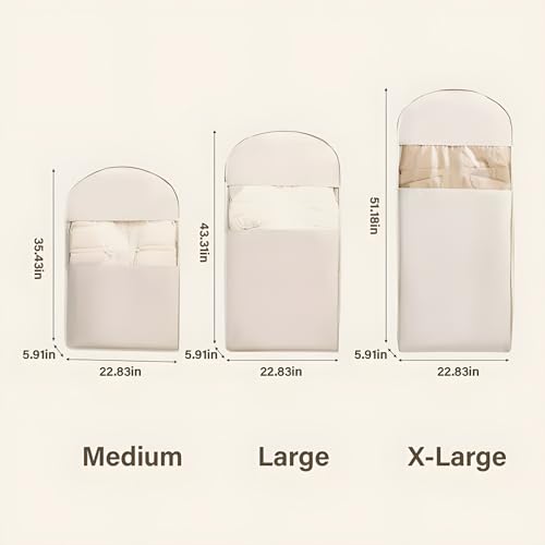 Space Saving Hanging Garment Bag with Self Compression Zipper, 2025 New Space Saver Closet Organizers, Dust Transparent Cover Clothes Bags for Down Coat (Beige, XL)3
