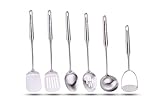 Millvado Stainless Steel Utensil Set: Set of 6 Cooking and Serving Kitchen Tools - Solid Spoon,...