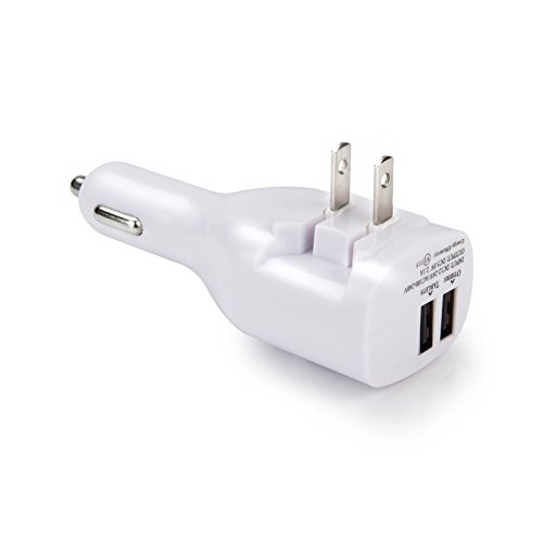 USB Car Charger, Elepower 2 in 1 Dual USB Travel Car and Wall Charger for iPhone X 8 7 6s Plus, Samsung Galaxy S9 S8 Plus Note 8 5, iPad Air Mini, Nexus, HTC, LG, Nokia and More-White