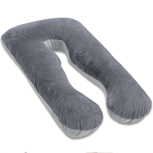 AS AWESLING Almohada de Embarazo, Almohada de Cuerpo Completo en Forma de U, Almohada de Lactancia, Apoyo y Maternidad para Mujeres Embarazadas con Funda de Terciopelo extraíble (Jersey Gris)