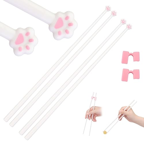2 Pairs Cat Paw Chopsticks with Chopstick Helpers– Reusable Training Chopsticks for Beginners & Cat Lovers, Fun Gift Set for Kids & Adults