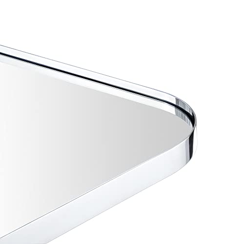 Tehome 22X30'' Polished Silver Metal Framed Rectangular Pivoting Bathroom Mirror Chrome Tilting Rounded Rectangle Vanity Mirror For Wall Vertical Hanging #TOP5