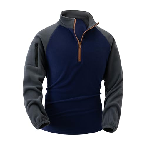 Men's Tactical Pullover Sweatshirts Stand Collar Half Zipper Long Sleeve Arm Zipper Coat with Pocket