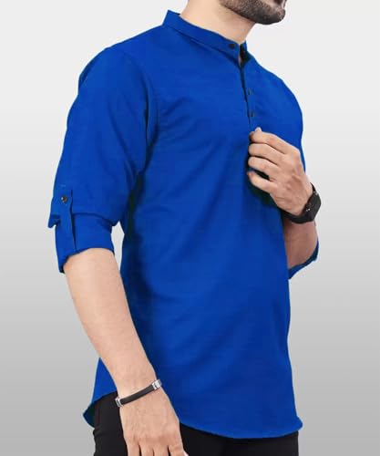Image of DEEMOON Men's Regular Fit Solid Sprad Collar Casual Shirt with a Trendy Mandarin Collar Crafted from a Premium Cotton Blend