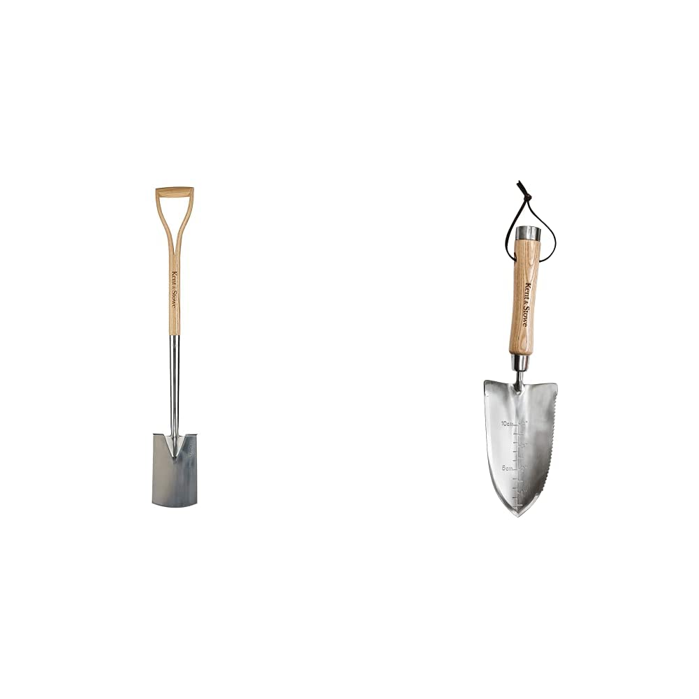 Kent & Stowe Beetspaten – Profi-Spaten aus Edelstahl, für die Verwendung im Beet, 104 cm & Multifunktionshandschaufel – Pflanzschaufel aus Edelstahl für Jede Gartenarbeit, Länge: 32 cm