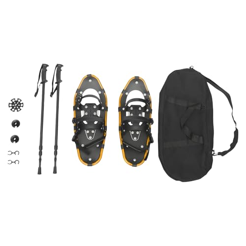 21 Inch Snowshoes, Lightweight Snowshoes with Adjustable Trekking Poles and Carrying Bag, Floor Standing Skiing Snowshoes for Men Women, 66-154lbs Load Capacity (Gold, Black)